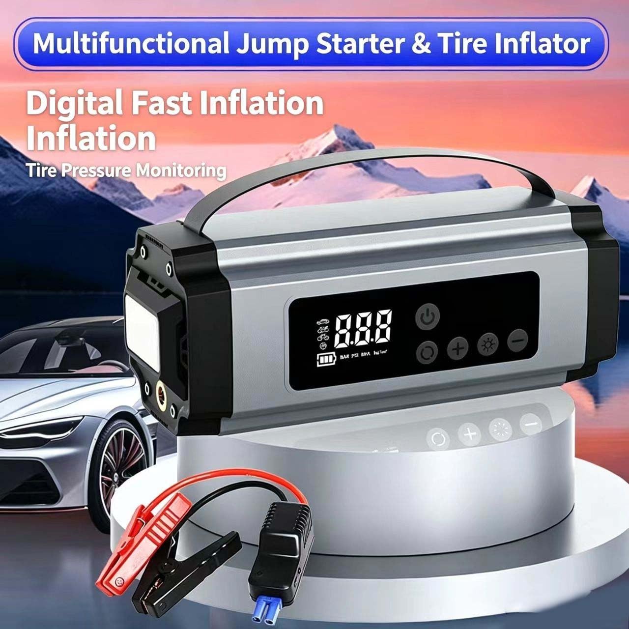 Jump Starter 600A Compressore D'aria 150PSI Auto per batteria Jump(6000mAh) | Corrente di picco 600 A, avvia motori a benzina/diesel, pressione massima 150 PSI, luce LED, ricarica USB-C