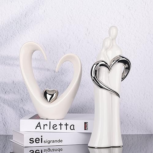 Miniatura 8 de Arte moderno Escultura de cerámica en forma de corazón, estatuas decorativas blancas y plateadas, mesa de comedor creativa, decoración de oficina