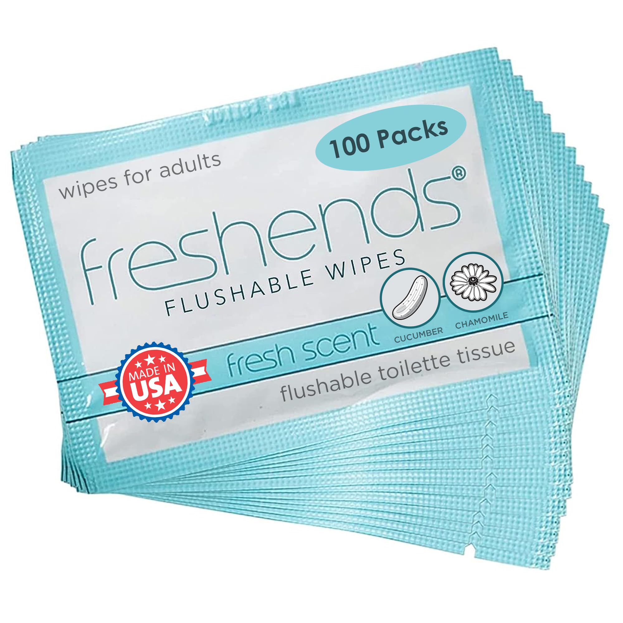 Freshends Flushable Individually Wrapped Wipes – 100 Bulk Pack Luxurious Towelettes, Guest Bathroom Essentials for Weddings, Restaurants, Bars & Clubs
