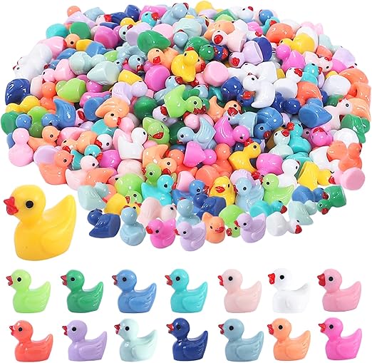 Mini Ducks 300 Pack Tiny Duck Figurines Bulk for Miniature Dollhouse Decor Accessories Garden Aquarium Potted Ornament Party Toys DIY Charms Office Classroom Activity to Hide