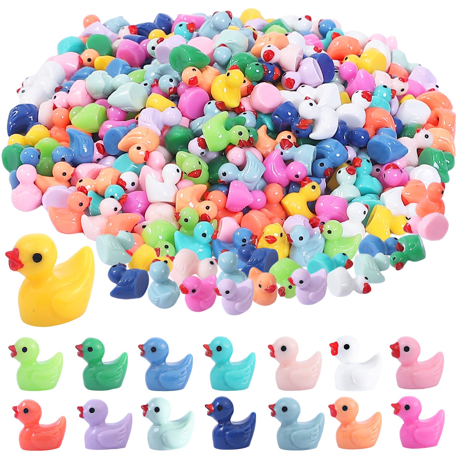 Mini Ducks 300 Pack Tiny Duck Figurines Bulk for Miniature Dollhouse Decor Accessories Garden Aquarium Potted Ornament Party Toys DIY Charms Office Classroom Activity to Hide