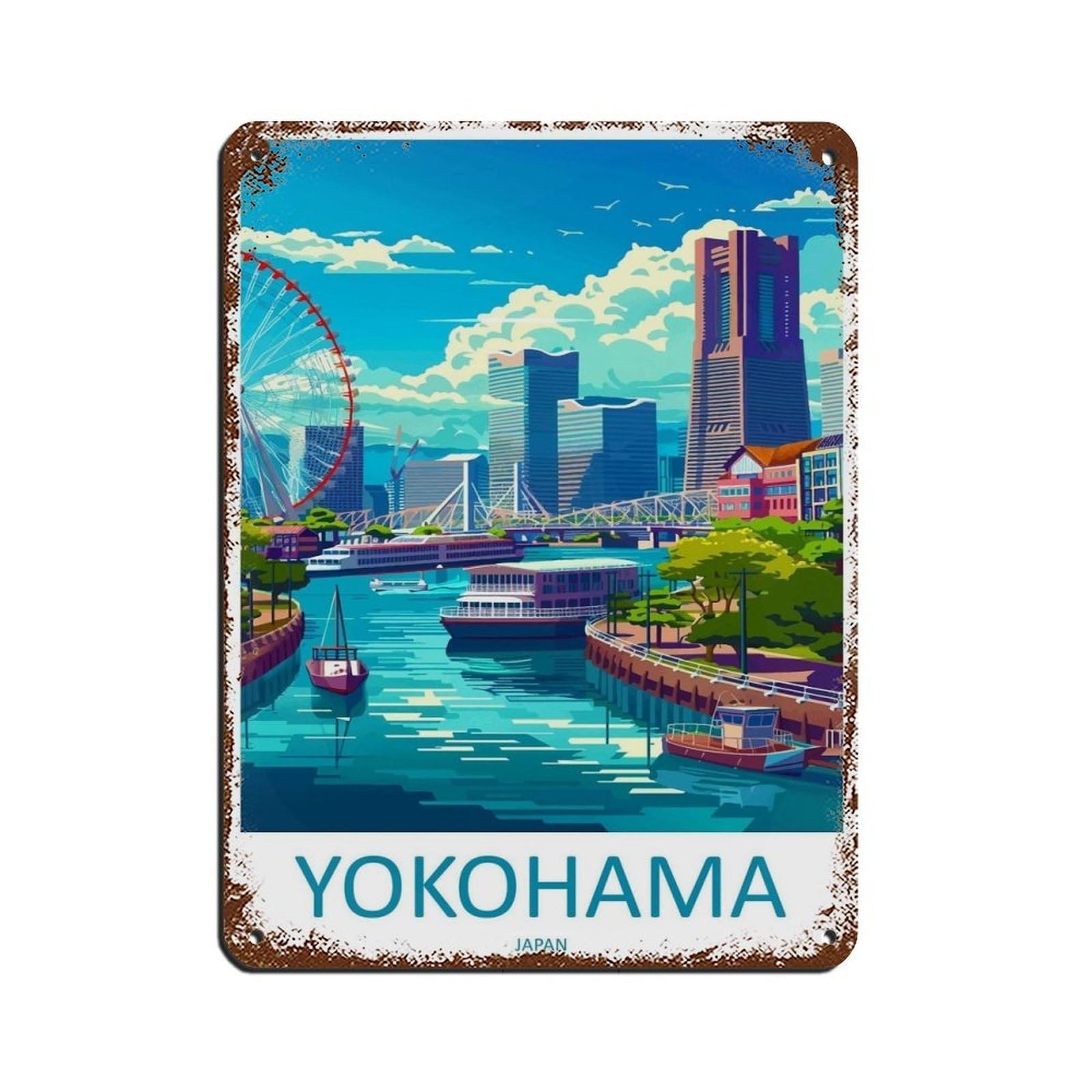 Yokohama Travel Art Japan Gift Art Tin Sign Vintage Metal Pub Club Cafe Bar Home Wall Art Decoration Poster Retro 12x16inch(30x40cm)
