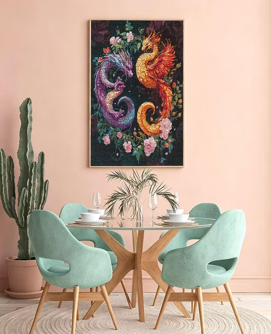 Puzzle 3000 elementów, kwiaty podwójny smok puzzle dla dorosłych 3000, niemożliwe klasyczne układanki, drewniane układanki, gra rodzinna, do gry edukacyjnej wyzwanie zabawki, dekoracja ścienna prezent