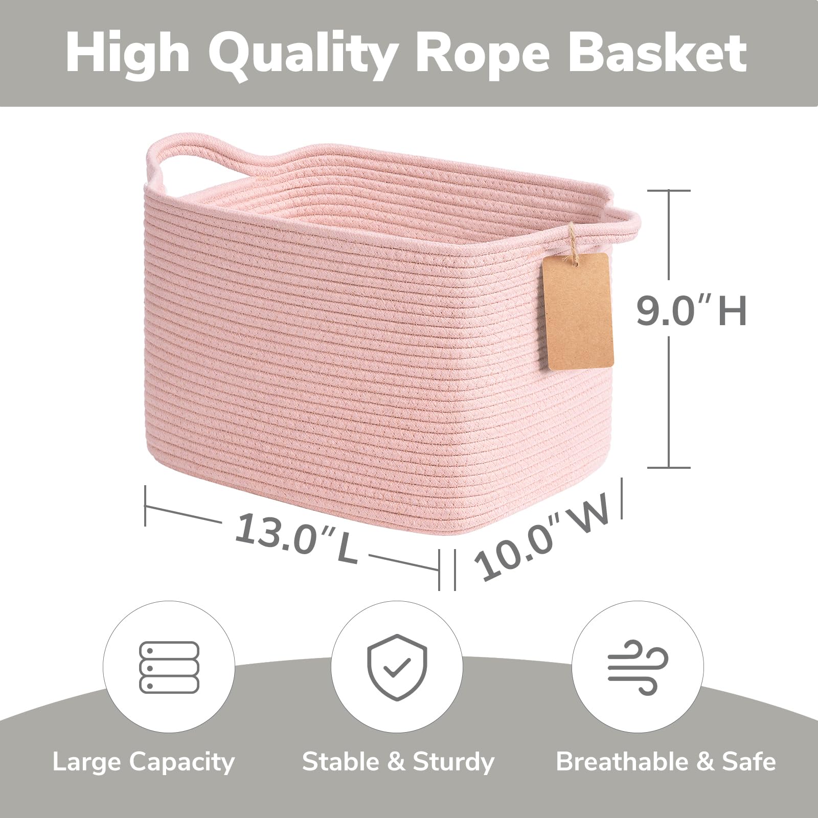 Woven Storage Basket, Cotton Rope Basket for Shelves Closet Organizer Square Shelf Basket for Toys Books, Shoes - Image 3