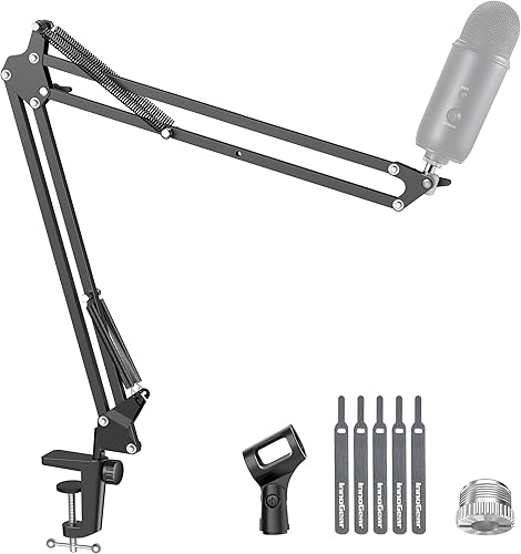 Miniatura 9 de InnoGear Soporte de micrófono con brazo de brazo para Blue Yeti HyperX QuadCast SoloCast Snowball Fifine Shure SM7B y otros micrófonos, blanco