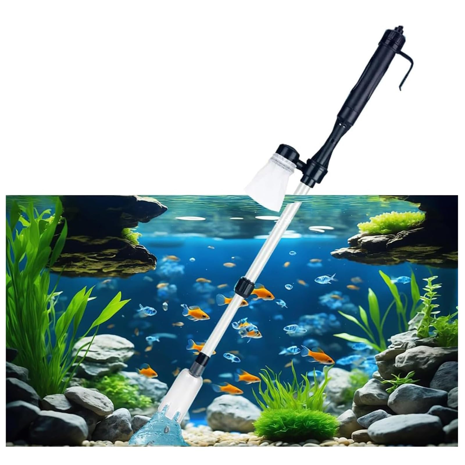 Nettoyeur de gravier d'aquarium, changeur d'eau à pression manuelle avec bouton de compression d'air, siphon d'aquarium, kit de nettoyage du sable avec tuyau pour un entretien facile