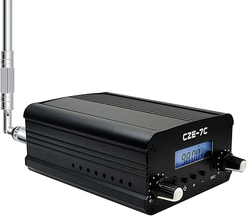 Transmisor FM de largo alcance de 7 W 1 W con LCD y cable de audio de 0.138 in, ideal para eventos de iglesia, escuela y supermercado, espectáculos