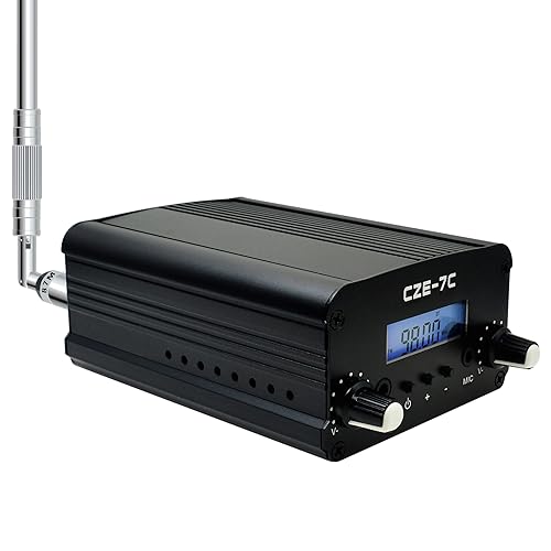 BaseWish 7W 1W Long Range FM Transmitter with LCD & 3.5mm Audio Cable - Ideal for Drive-in Church, School & Supermarket Events, Light Shows & Fireworks Display - Black