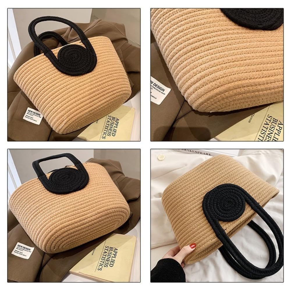 Bolso tejido para mujer, bolso de mano de cuerda de algodón vibrante, elegante, grande, para mujer, elegante bolso de mano y bolso de hombro