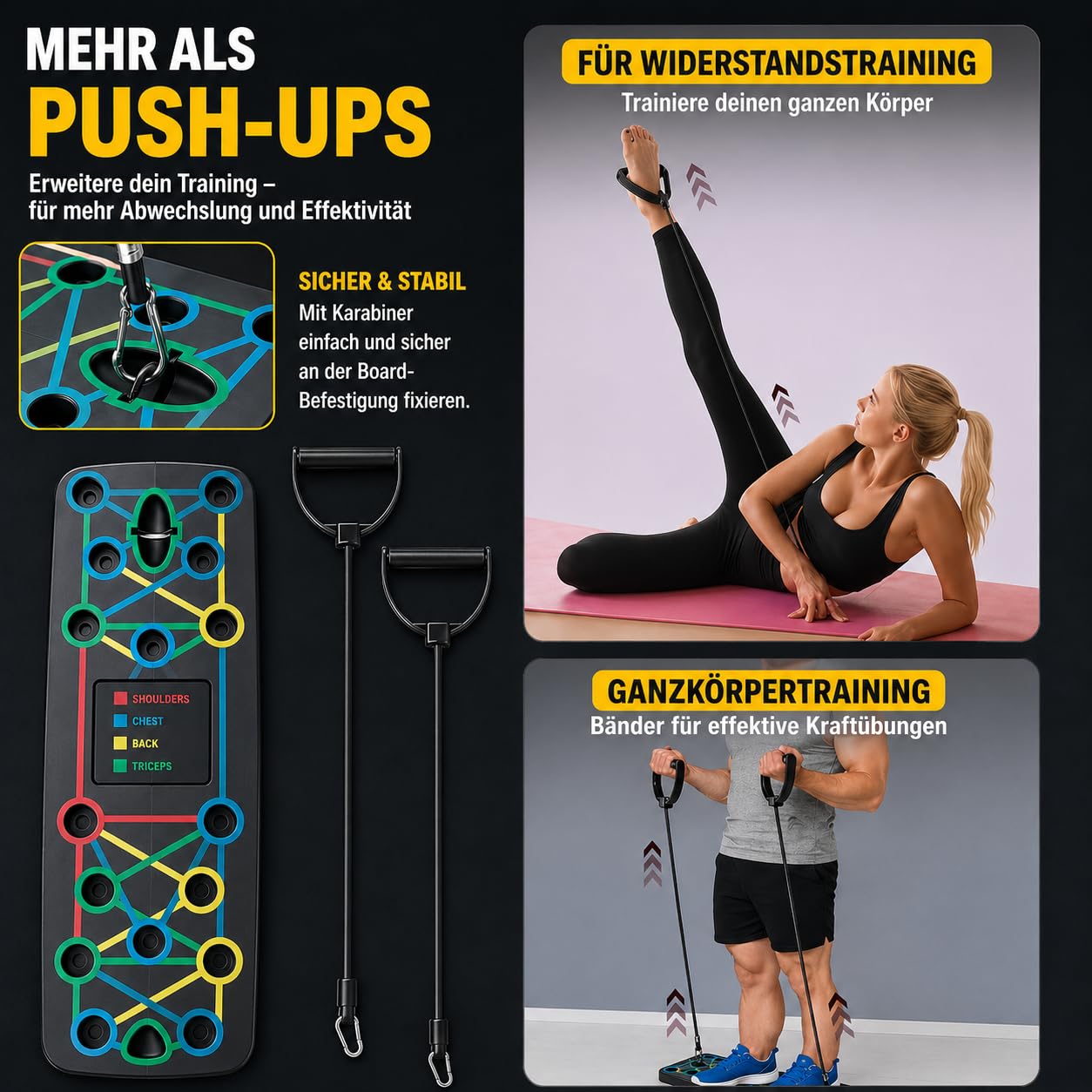 FUNFLEX Liegestützbrett 17-in-1 Push-Up Board – Faltbares Trainingsboard mit Griffen & Widerstandsbändern – Ergonomisch & Gelenkschonend – Für Home-Workout, Krafttraining & Calisthenics