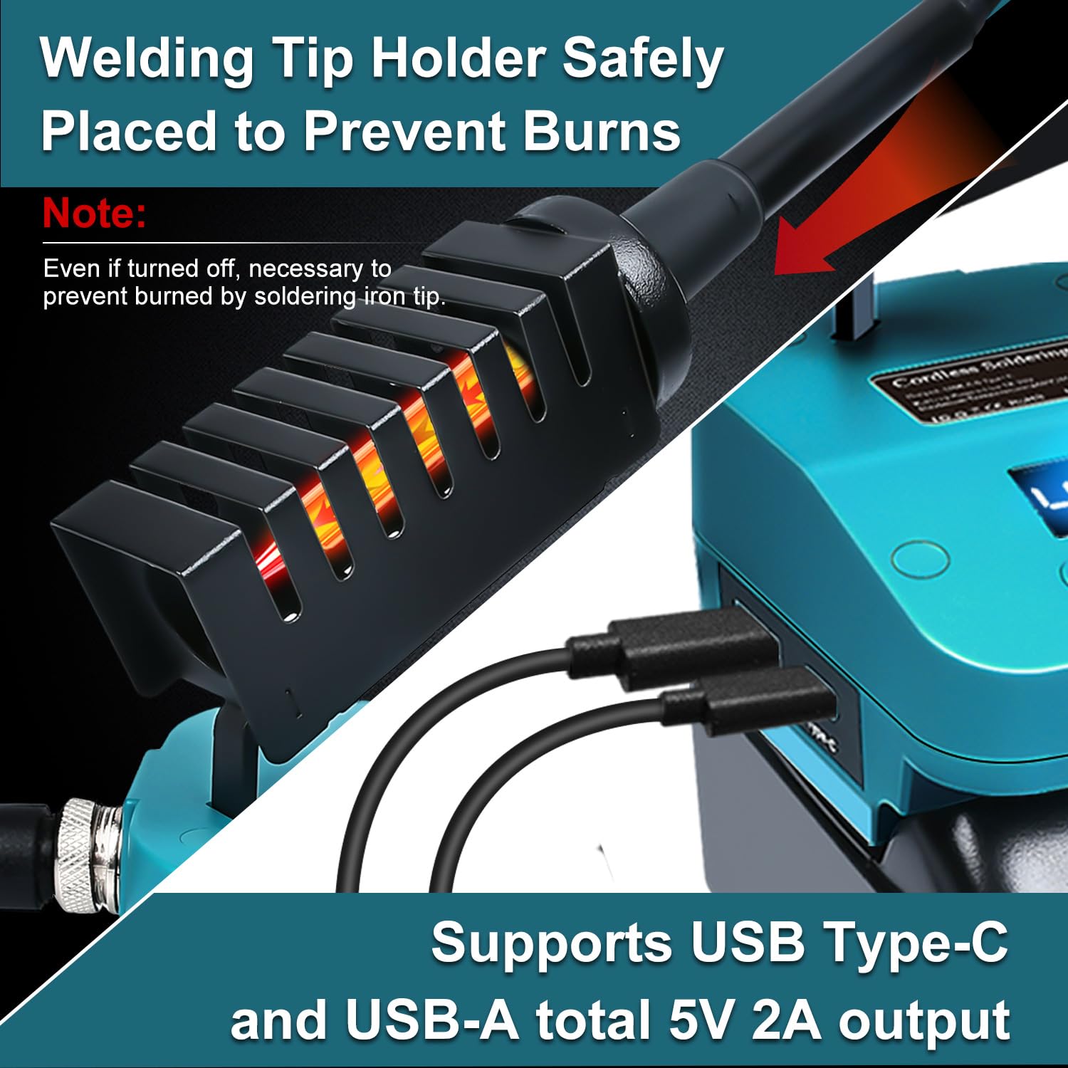 Kabelloser Lötkolben für Makita 18V Akku, Schnelles Aufheizen Lötstation mit LED Digitale Display, Mobilität Soldering Iron mit USB&Type-C für Heimwerker, Gerätereparatur, Drahtschweißen(Ohne Akku)