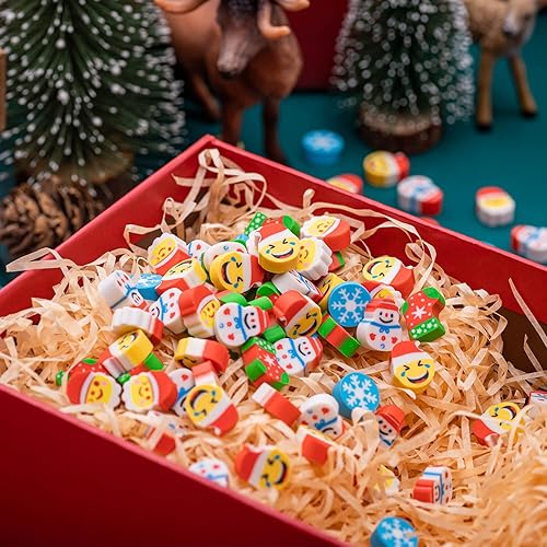 Miniatura 4 de YGAOHF 400 mini borradores de Navidad para niños a granel, lindos borradores de árbol de Navidad de Papá Noel, muñeco de nieve, regalos de Navidad,