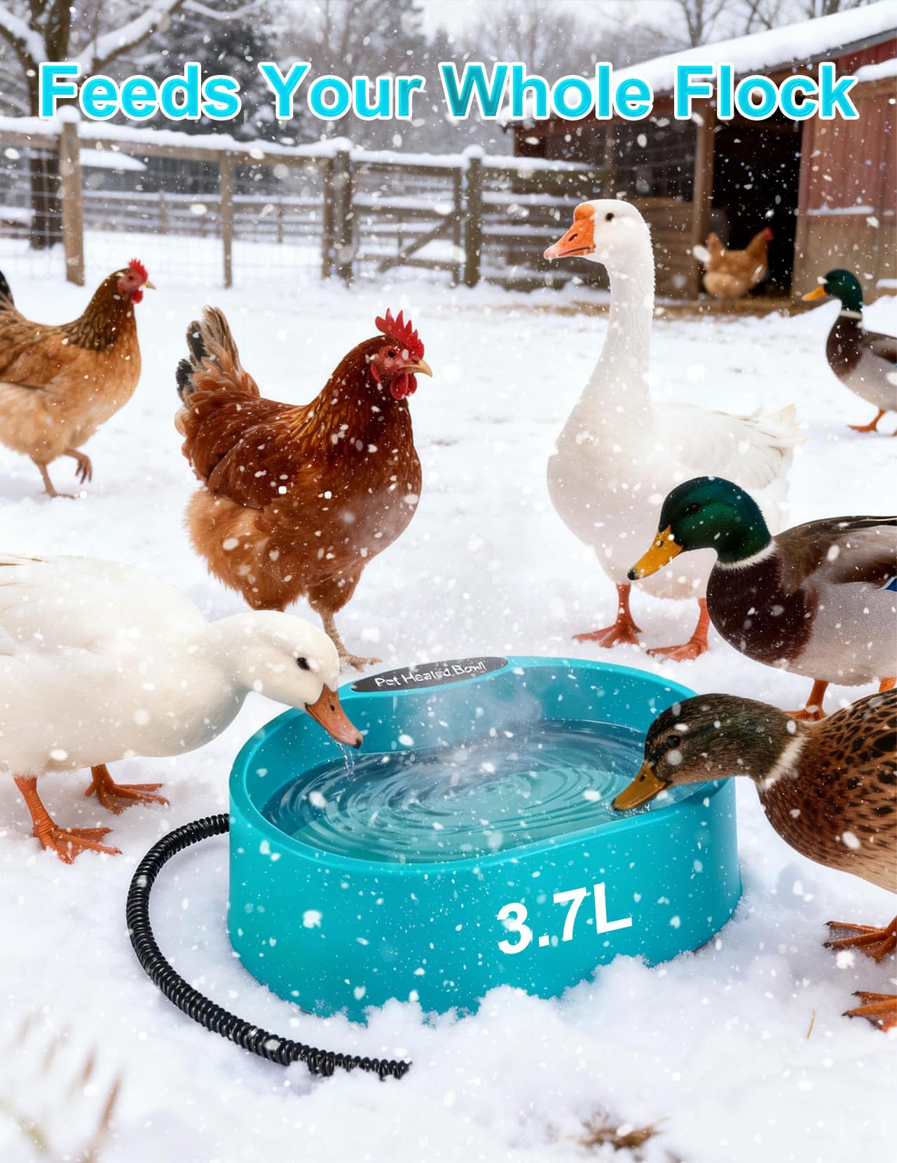 Abreuvoir chauffant à poulet de 3,543 g pour poules, canards, oies - Résistant à l'hiver - Abreuvoir chauffant automatique pour poulailler - Fini l'eau gelée