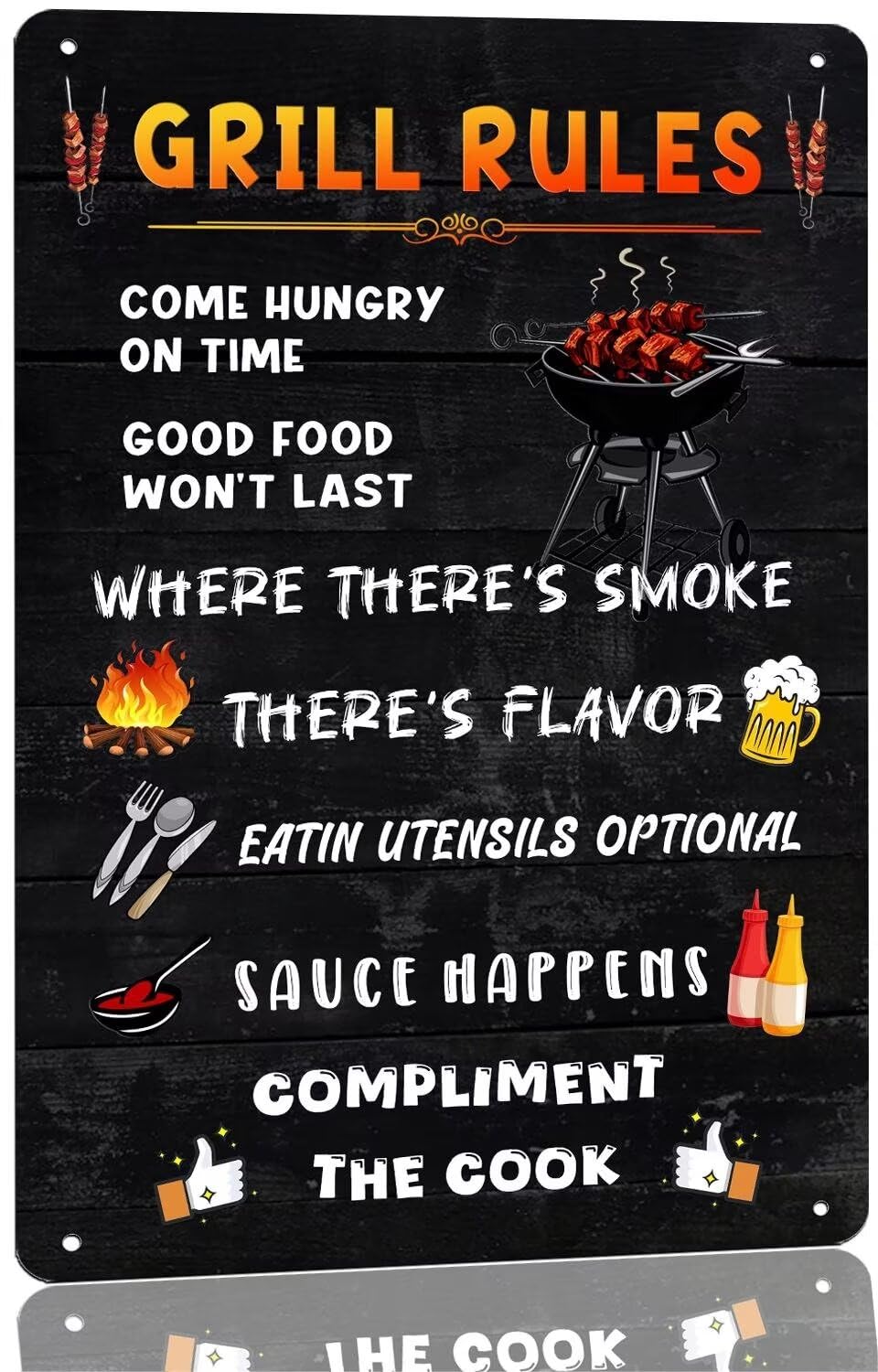 KanaAt Grill Rules Metal Tin Sign Vintage BBQ Signs Grilling Signs Outdoor Backyard Decor Barbecue Sign BBQ Rules Grill Tin Sign Camping Grilling BBQ Restaurant Wall Decor Sign Gifts 8x12 Inch