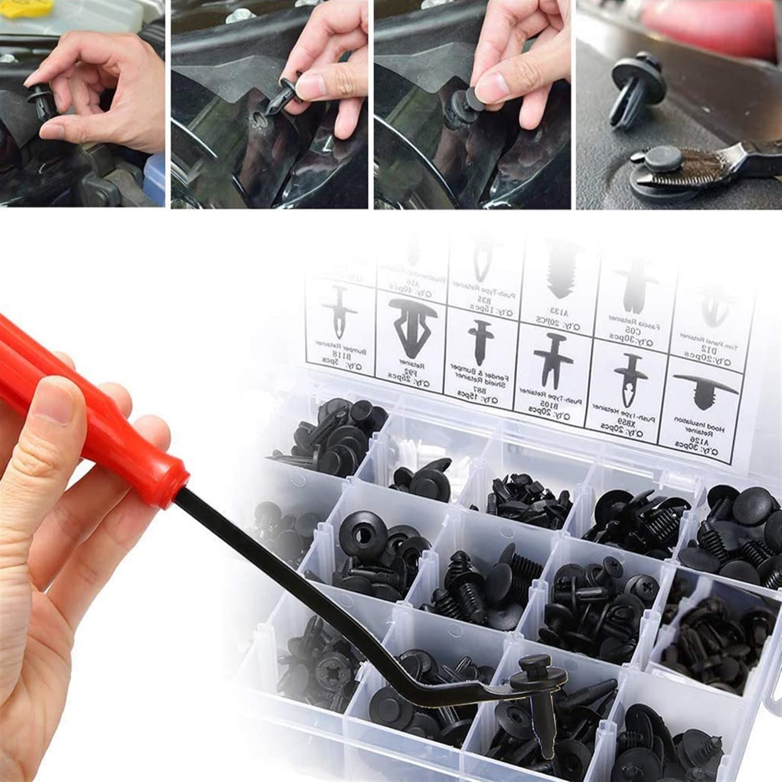 Viti e accessori 50-415 Pz Universale Auto Plastica Rivetto In Push Fermo Clip Di Fissaggio Paraurti Pannello Porta Parafango Fodera Trim Kit(415 Pcs with Tool)