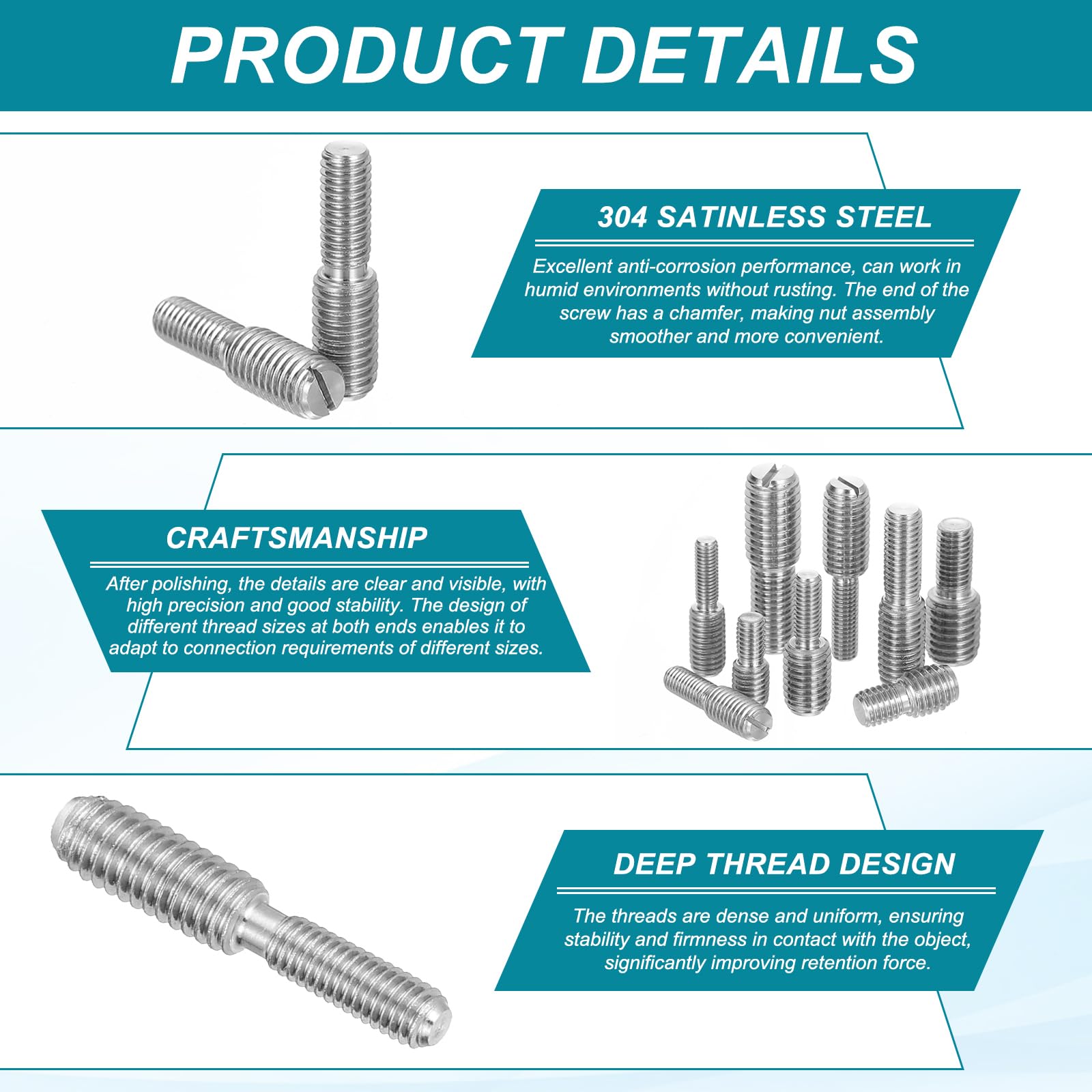 PATIKIL M6x20 to M8x20 Double End Threaded Stud Screw Bolt - Image 3