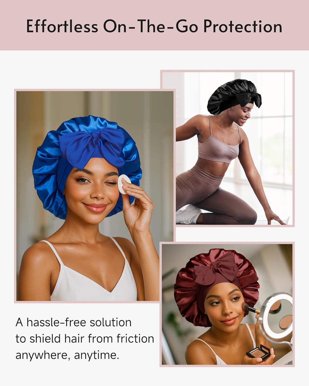 Yanideer 3 pcs Satin Bonnet Silk Bonnet for Sleeping Double Layer Satin Lined Hair Bonnet with Tie Band for Women Curly Hair - Image 6