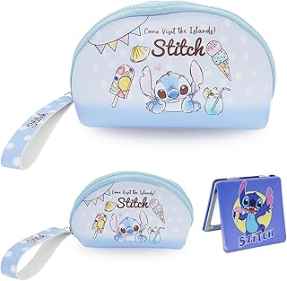Kawaii Stitch Travel Cosmetic Bag & Coin Purse Set, Cosmetic Pouch Makeup Bag with Zipper, PU Travel Toiletry Bag Makeup Accessories Organizer, Foldable Storage Bags Makeup Pouch for Women Girls