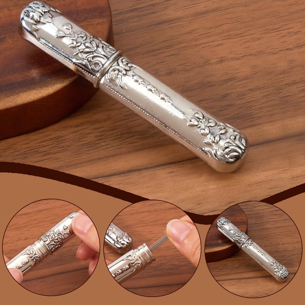 Étui De Rangement Aiguilles Vintage Argent Antique GORGECRAFT - Boîte Portable Couture 8.8x1.5cm