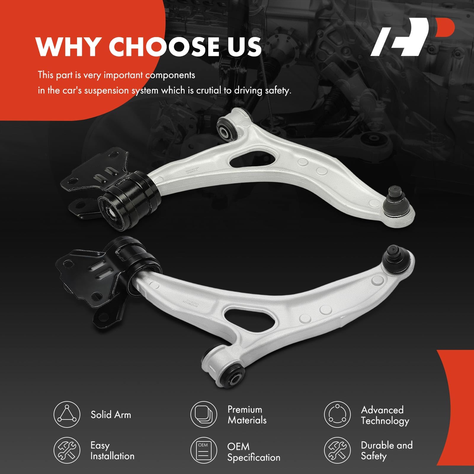 Front Lower Control Arm & Ball Joint Kit, Set of 2 for 2012-2016 Ford Focus (16, 17, 18 Wheels