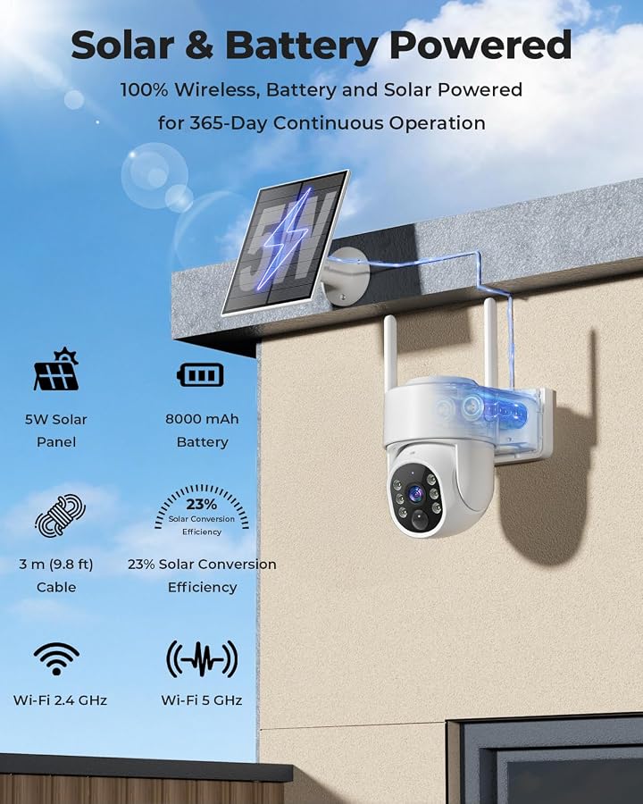 Noaheye Solar Security Cameras Wireless Outdoor, 5G&2.4GHz Cameras for Home Security, 2K Solar Outdoor Camera, Color Night Vision, AI Human Detection, 2-Way Talk, Siren Alarms (2-Pack) - image 3