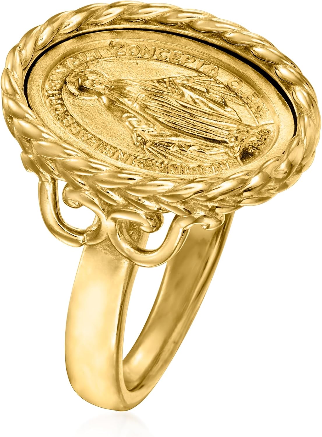 Ross-Simons Italian 18kt Gold Over Sterling Miraculous Medal Frame Ring