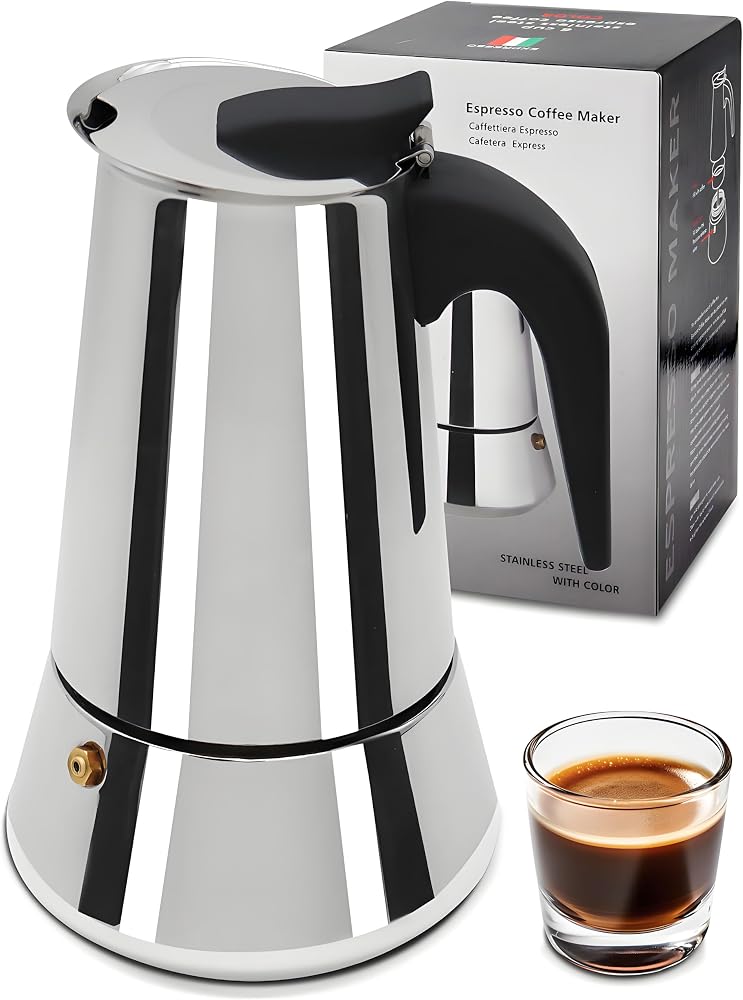 Express Stovetop Coffee Maker 6 Cup 10oz 300ml-(Stainless Steel) Italian Espresso Maker Food-Grade Home Kitchen & Camping All Stovetops
