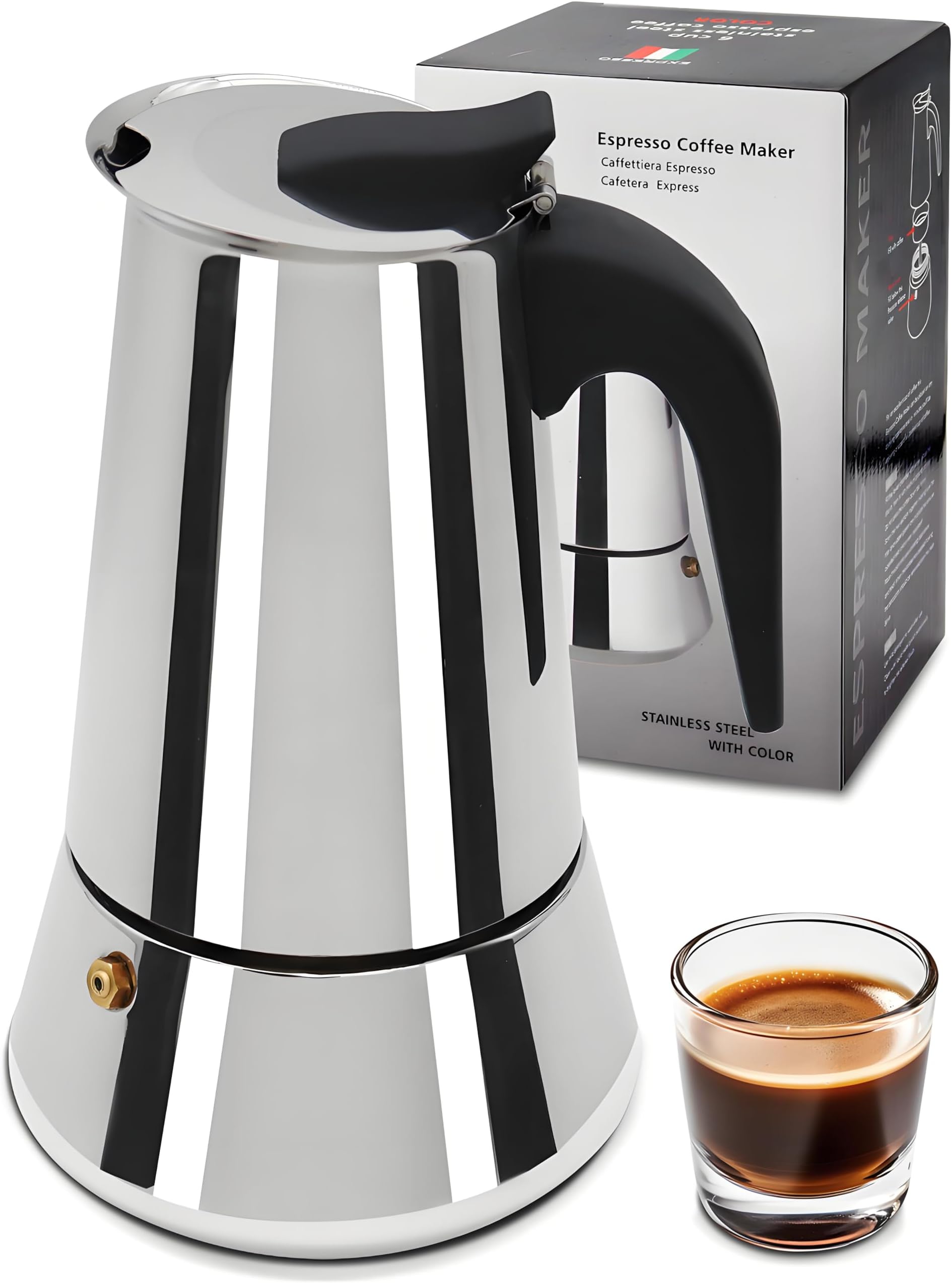 Express Stovetop Coffee Maker 4 Cup 200ml 6.7oz-(Stainless Steel) Italian Espresso Maker Food-Grade Home Kitchen & Camping All Stovetops