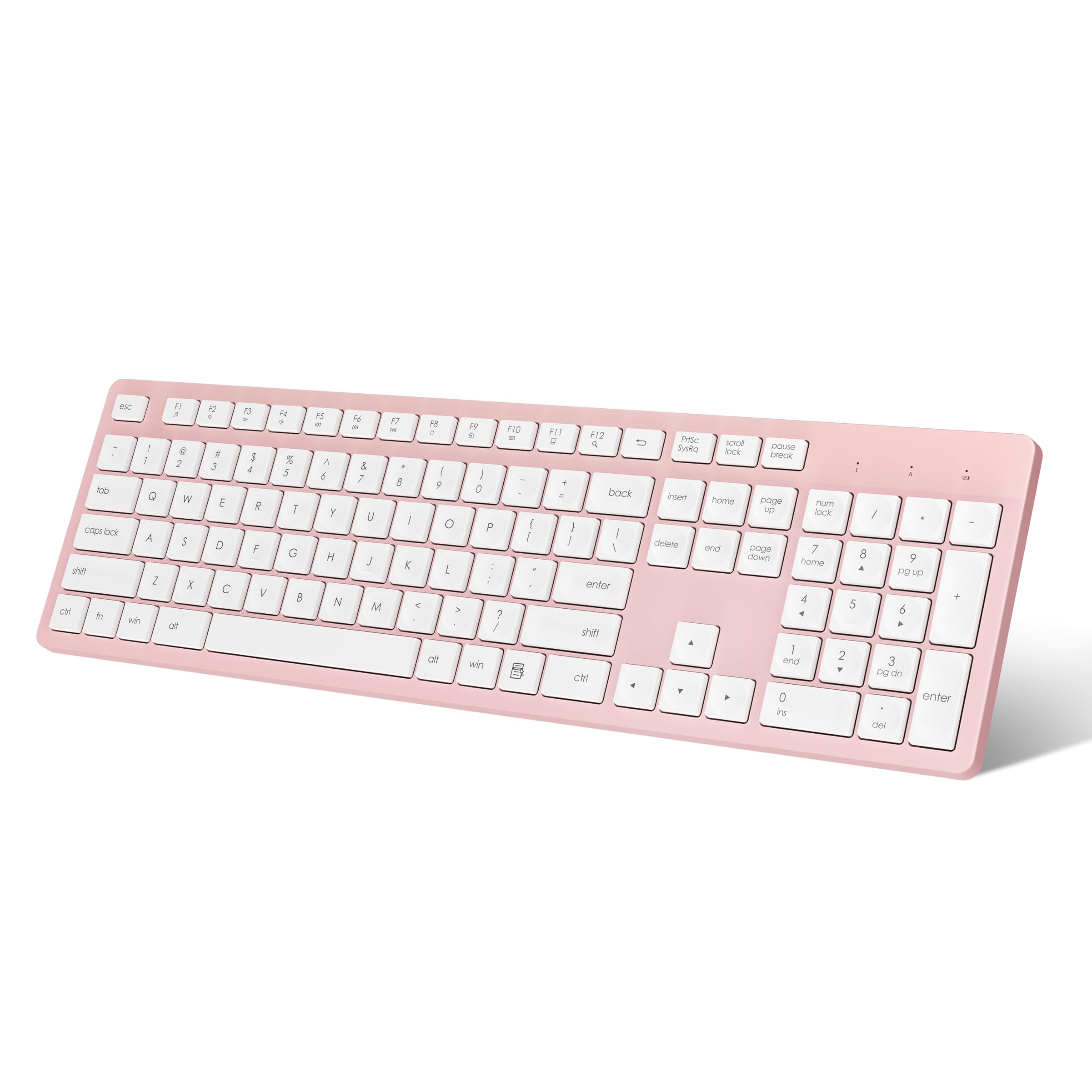 LeadsaiL Pink Wireless Keyboard, 2.4GHz Full-Sized Ergonomic Computer Keyboard, Cordless Noiseless Keyboard,12 FN Shortcuts for Windows MacOS Laptop Computer