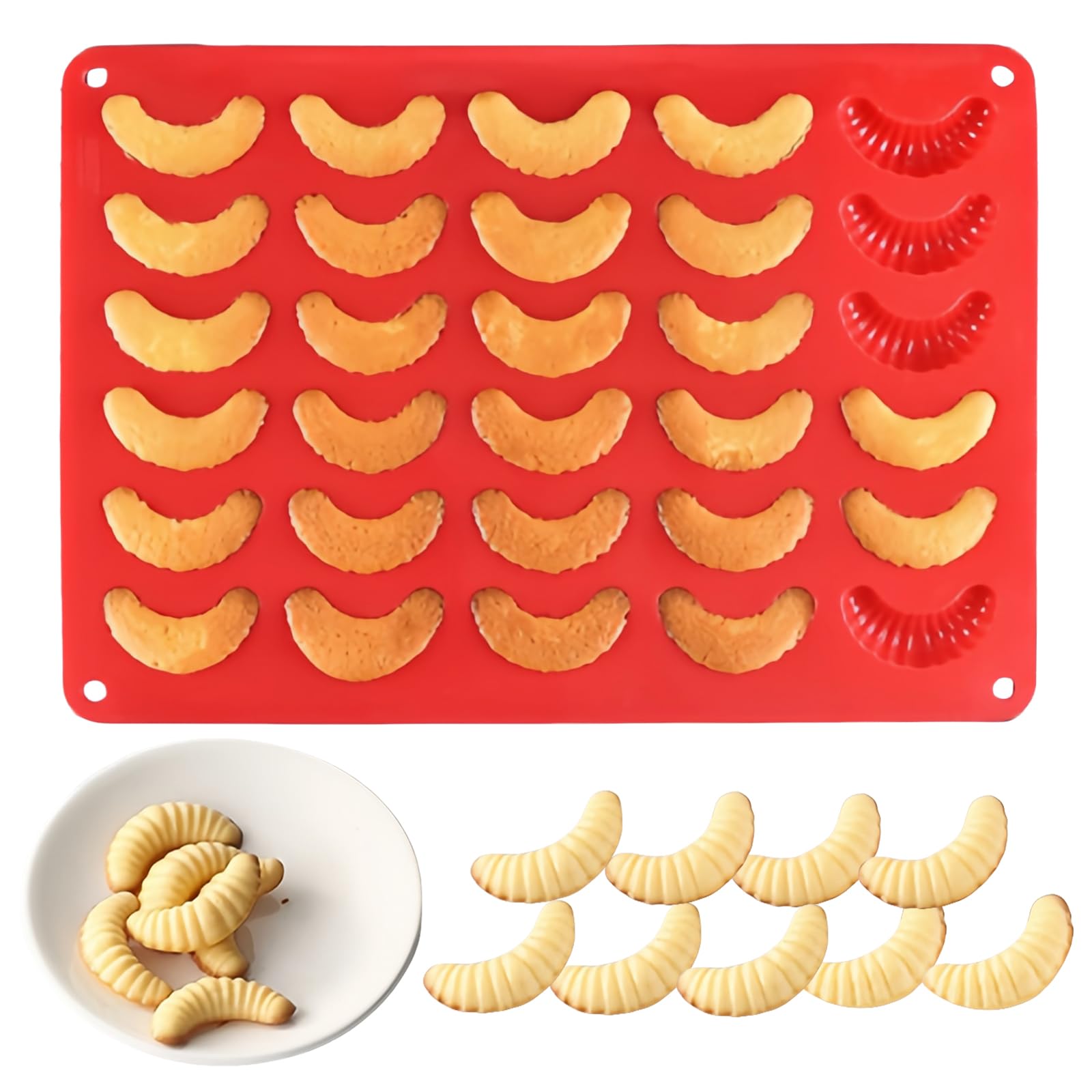 Stampo per Croissant in Silicone Teglia Forno per Cornetti Stampo per Croissant Stampo per Caramelle Antiaderente per Cioccolato Cubetti di Ghiaccio Praline Mousse Torte Gelato (30 Fori