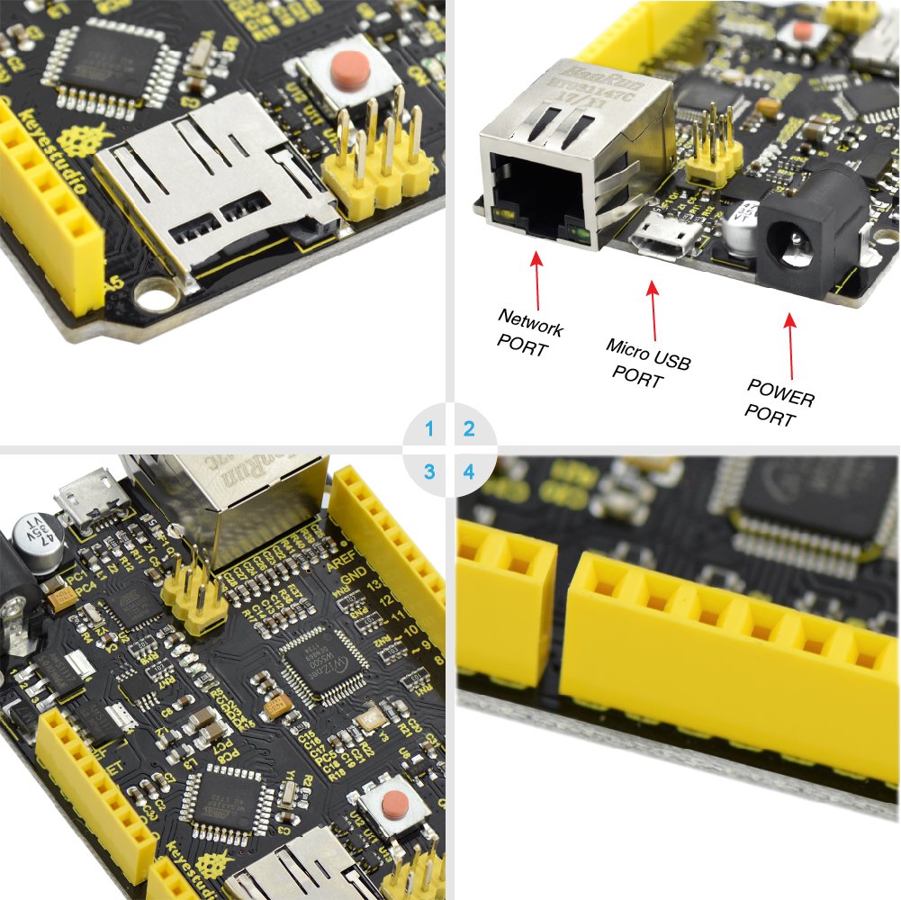 KEYESTUDIO W5500 Placa de Desarrollo de Placa de Control Ethernet para Arduino IDE, Compatible con Tarjeta MicroSD con Cable USB, Sin Ethernet Shield (sin Pin)