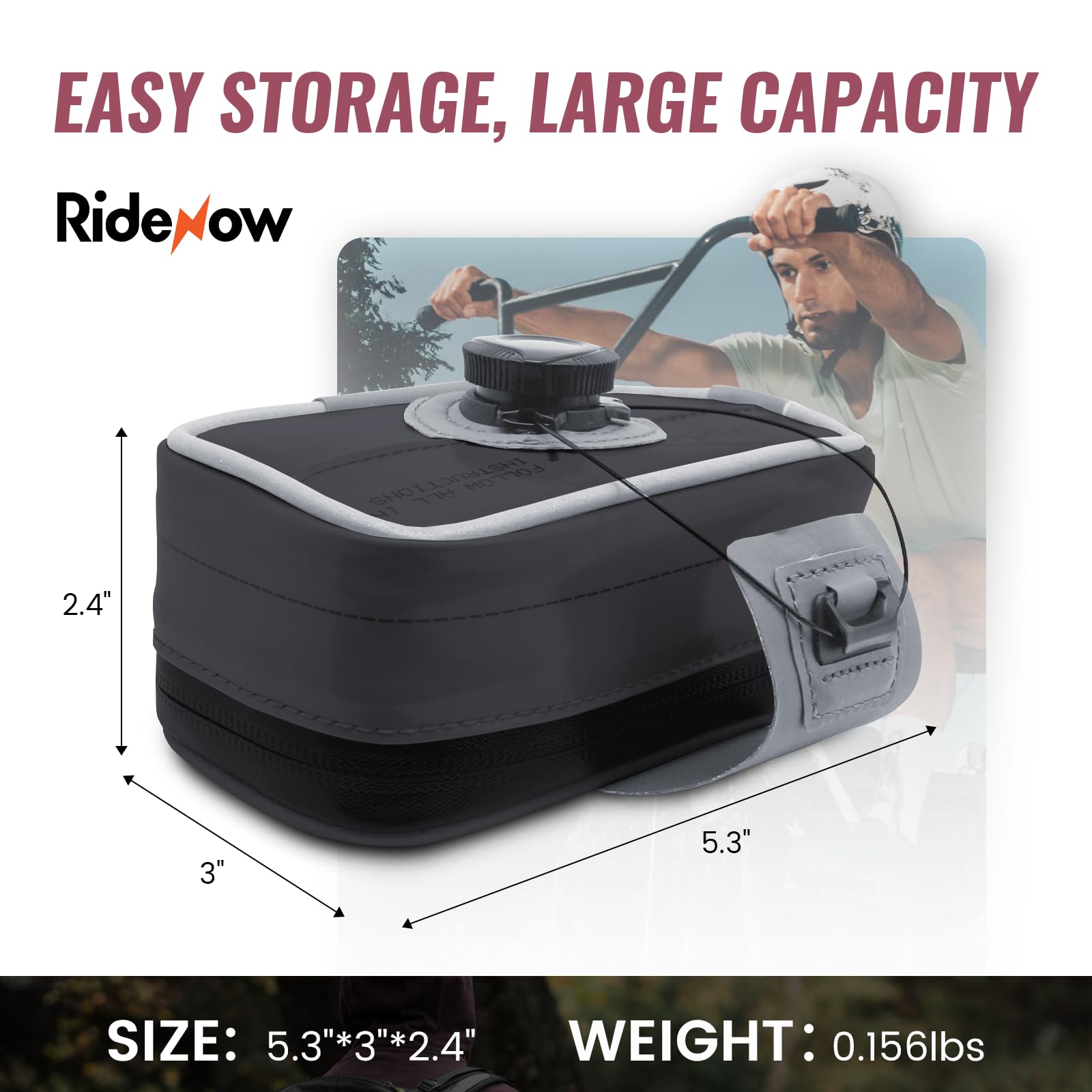 RideNow Waterproof Bike Seat Bag, Bike Saddle Bag with Waterproof Zipper and BOA Mounting System, Lightweight and Portable Saddle Bag for Bicycle, Bike Bag Under Seat for Mountain Road Bike(Black)