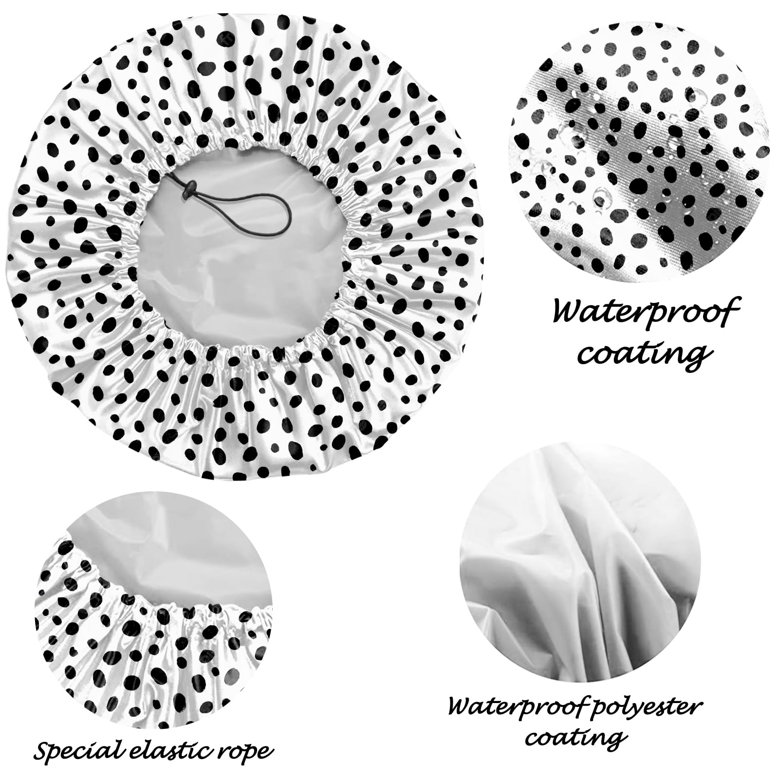 Deokke 2 PCS Shower Cap Reusable Large Waterproof Adjustable Double Layer Elastic Dry Hair Bathing Caps Aesthetic Cute for Women Girls (Q1-Spot Cowhide) - Image 3