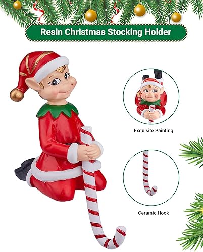 Miniatura 4 de Juego de 4 ganchos de elfos pintados a mano para repisa, soportes antideslizantes con peso para chimenea, decoración de interiores para Navidad,