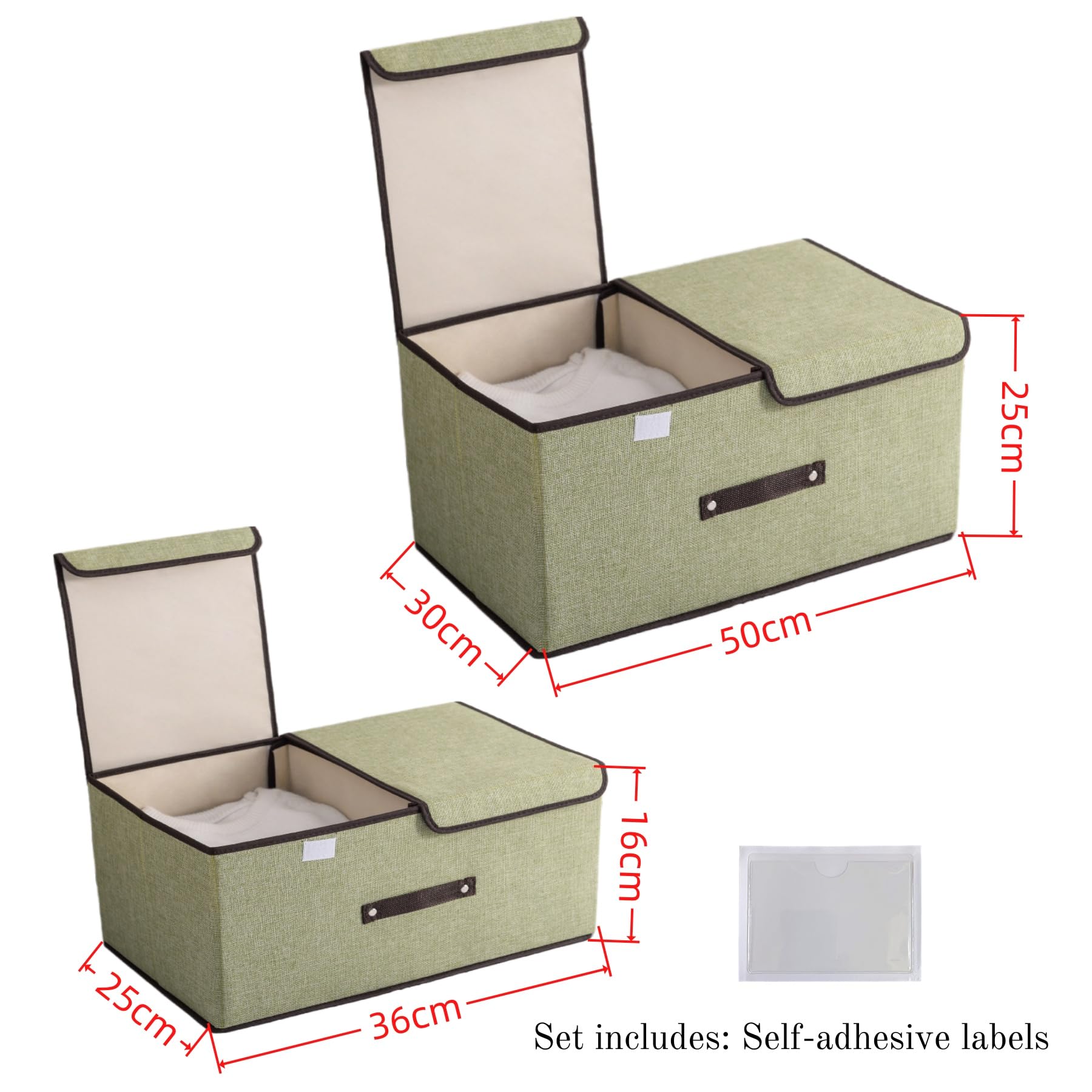 6 Grün Große Stoff Faltbare Aufbewahrungsboxen mit Deckel und Fächern,Faltbare Stoffbox mit Griffenl,Kleiderschrank Organizer,Aufbewahrungsbox für Spielzeug (36 cm/3 stück+50 cm/3 stück)