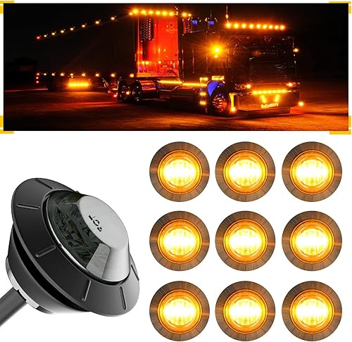 Luces LED de 34 pulgadas para marcador de remolque, ámbar redondo, 12 V, marcador lateral LED delantero y trasero, señal de giro, luz indicadora