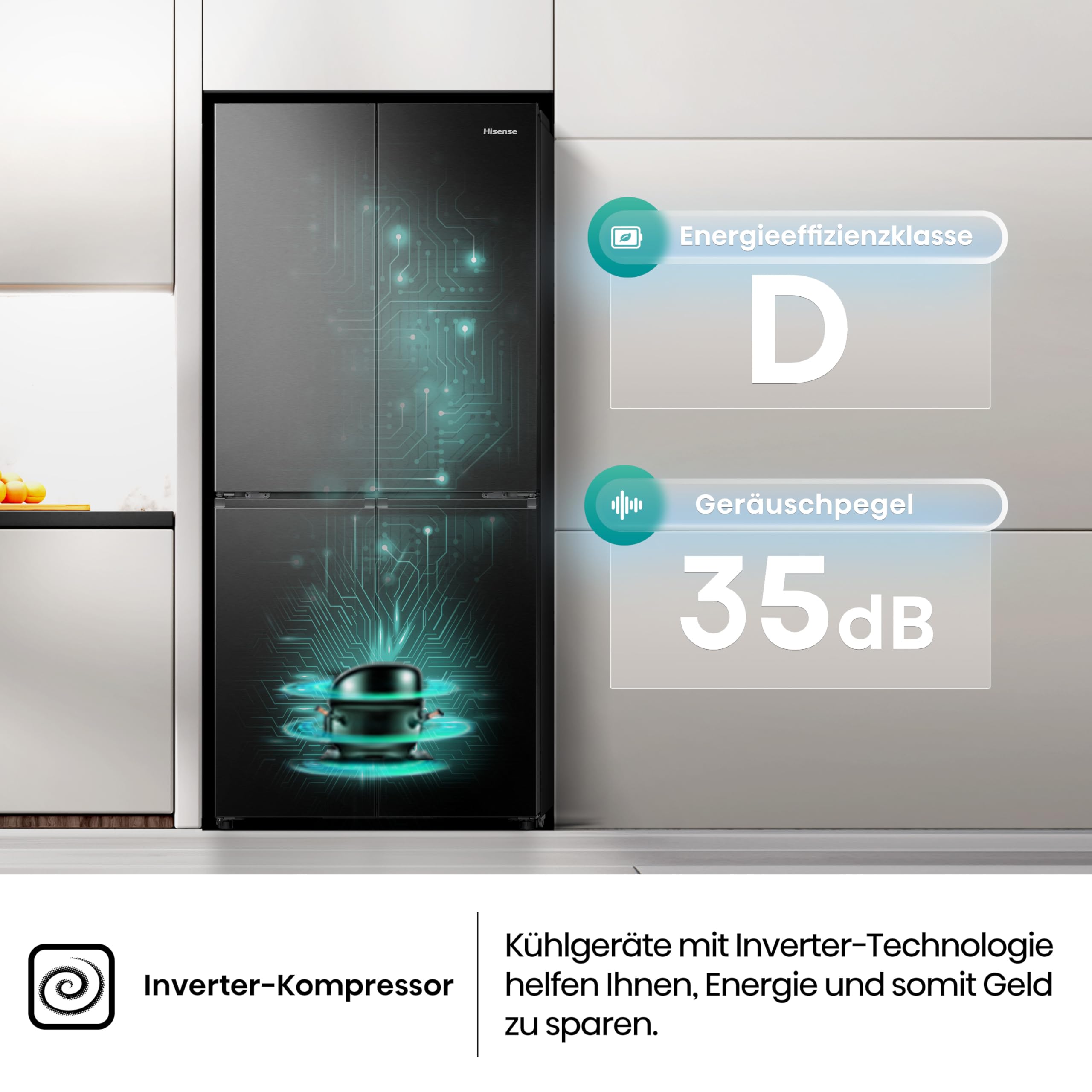 Hisense RQ5P470SAFD French Door Kühl-Gefrier-Kombination Schwarz 483L – Bild 8
