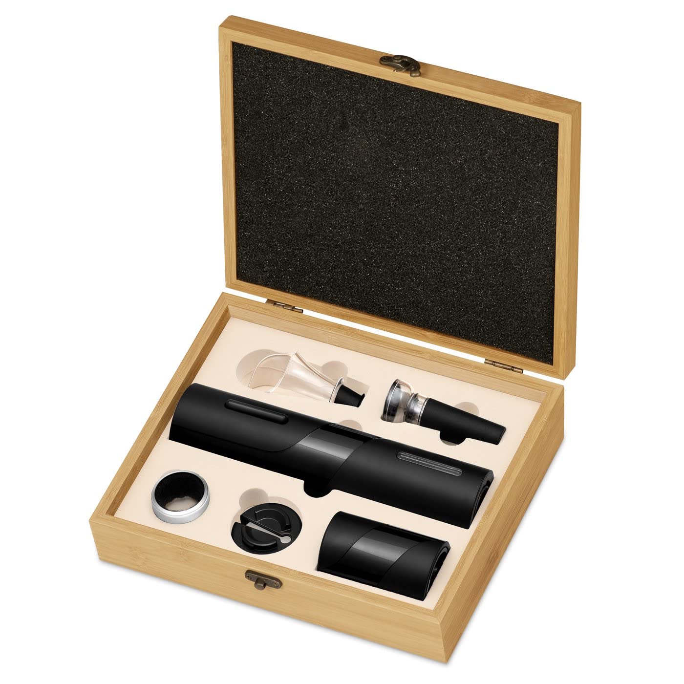 Maverton 6er Weinset in Geschenkbox mit Aufdruck - Flaschenöffner Set - elektrischer Weinöffner - Weinzubehör für Paare - Wein Dekantierset zur Hochzeit zum Hochzeitstag - Blättern