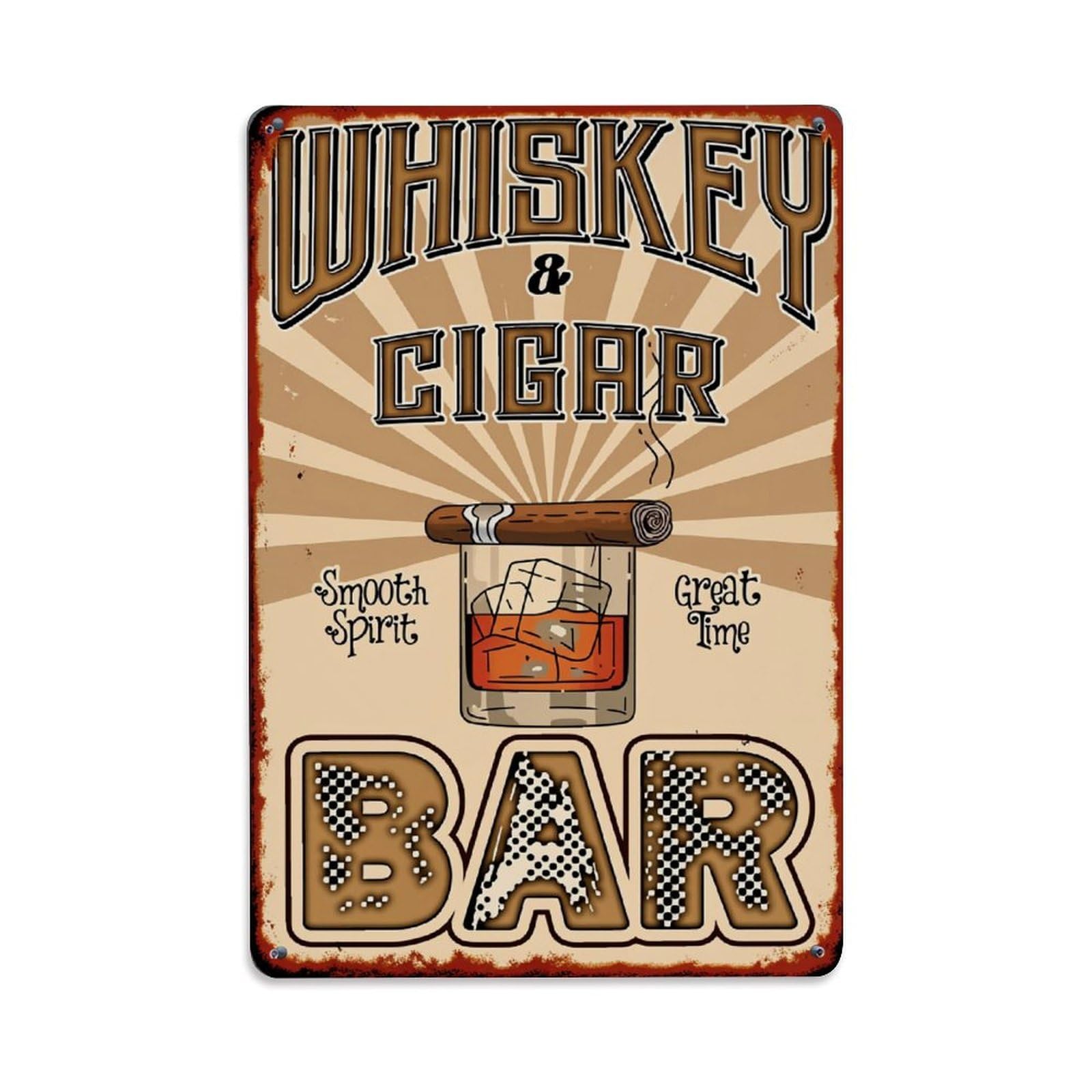 Enderetf Vintage Whiskey Cigar Bar Sign Art Tin Sign Metal Poster, Home Bar Garage Man Cave Cafe Indoor & Outdoor Wall Decoration 8X12inches