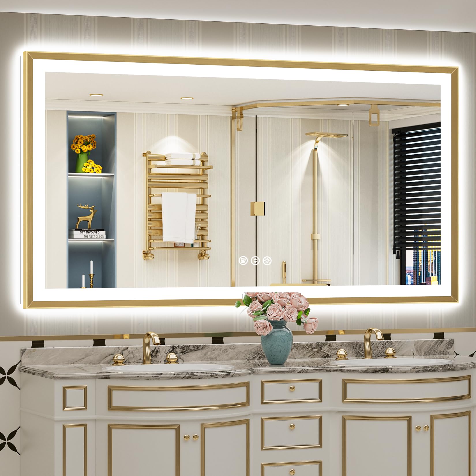 72x40 Gold Beveled LED Lighted Bathroom Mirror, Backlit &amp; Front Lit