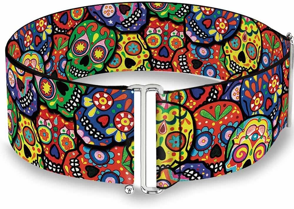 Buckle-Down Women's Cinch Belt Colorful Calaveras Stacked 23 to 42 Inch, Multicolor
