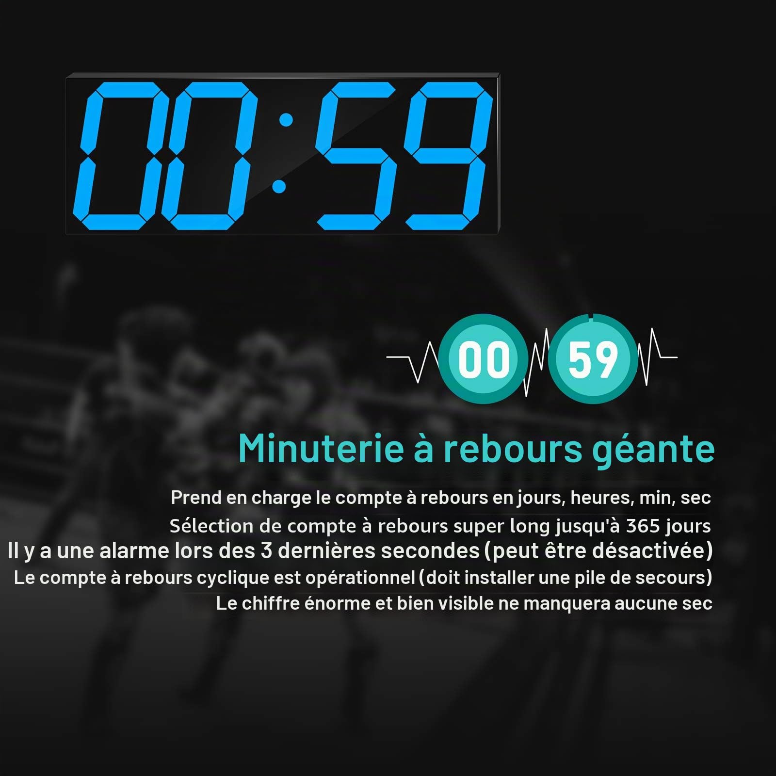 CHKOSDA Horloge murale numérique à LED horloge murale surdimensionnée avec chiffres de 152 cm minuterie à rebours télécommandée variateur d'intensité grand calendrier et thermomètre (bleu glacial)