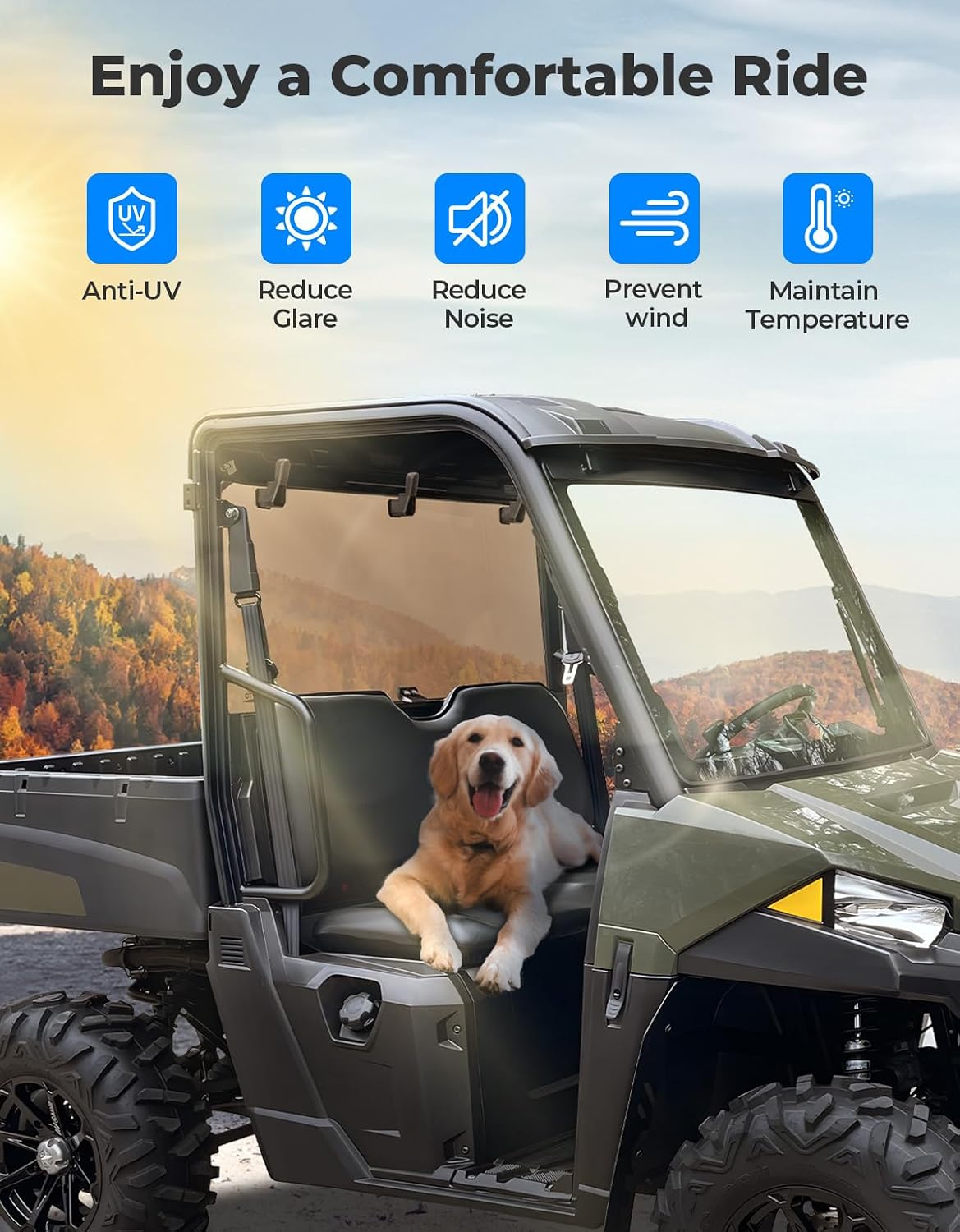 KEMIMOTO UTV Tinted Rear Window Compatible with Polaris Ranger Midsize 570 500 SP / Crew 2015-2026 Anti UV Scratch Resistant PC ETX EV, Back Windshield Fit Roof (Not Fit Fullsize) Accessories Parts