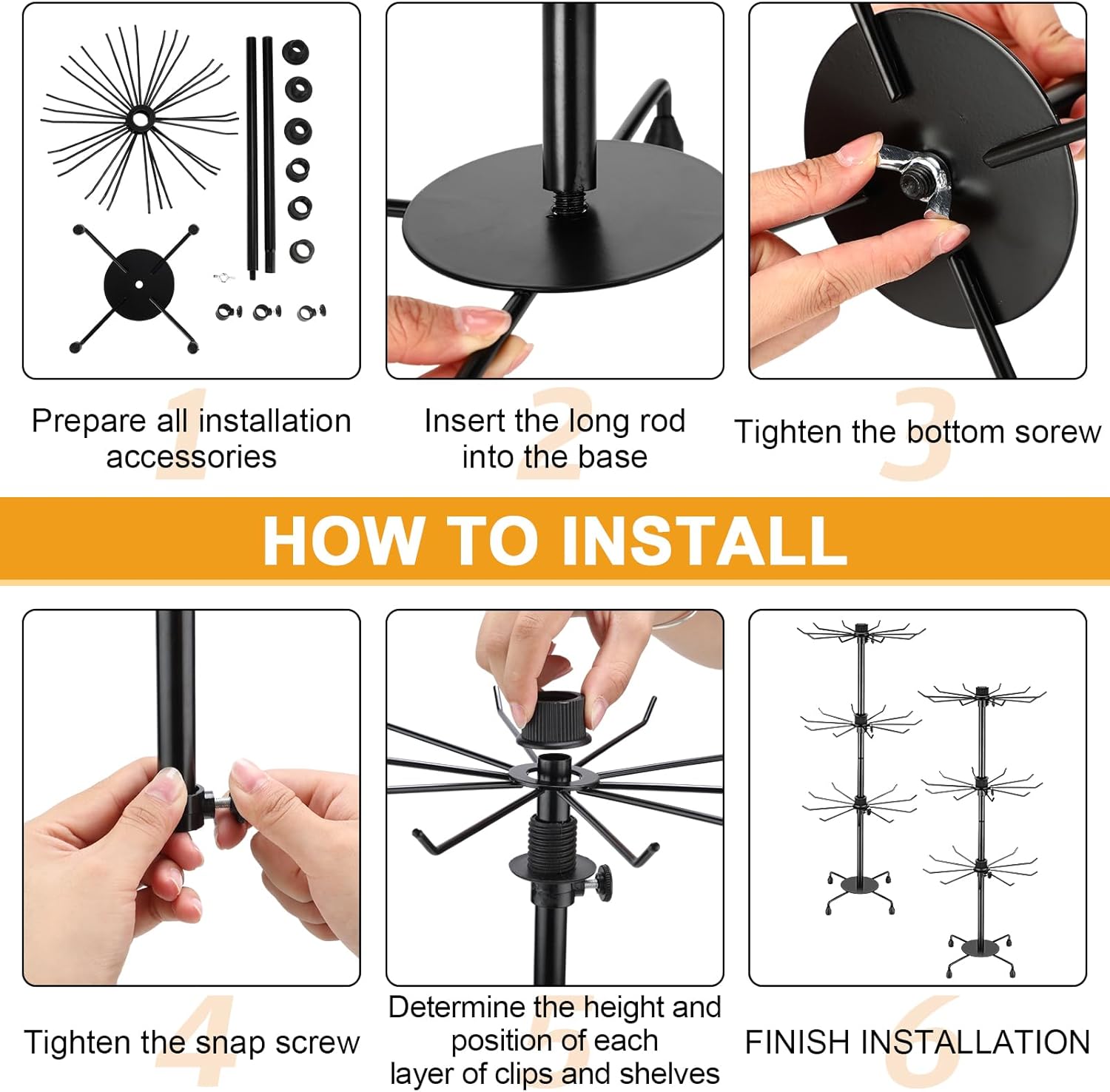 2 Pcs Spinning Jewelry Display Stand 3 Tier Rotating Keychain Earring Retail Rack Adjustable Fashion Counter Jewelry Tree Display Holder Organizer for Women Men (Black)