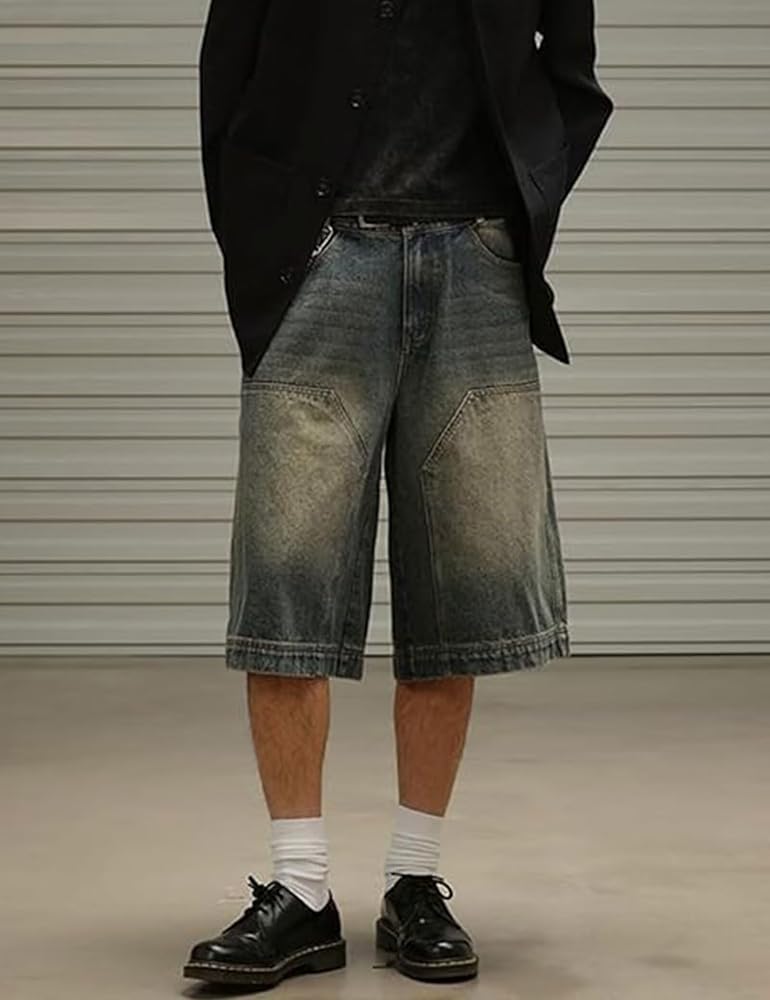Baggy Jort Y2k Men Baggy Jeans Shorts Grunge Skater Pants Loose