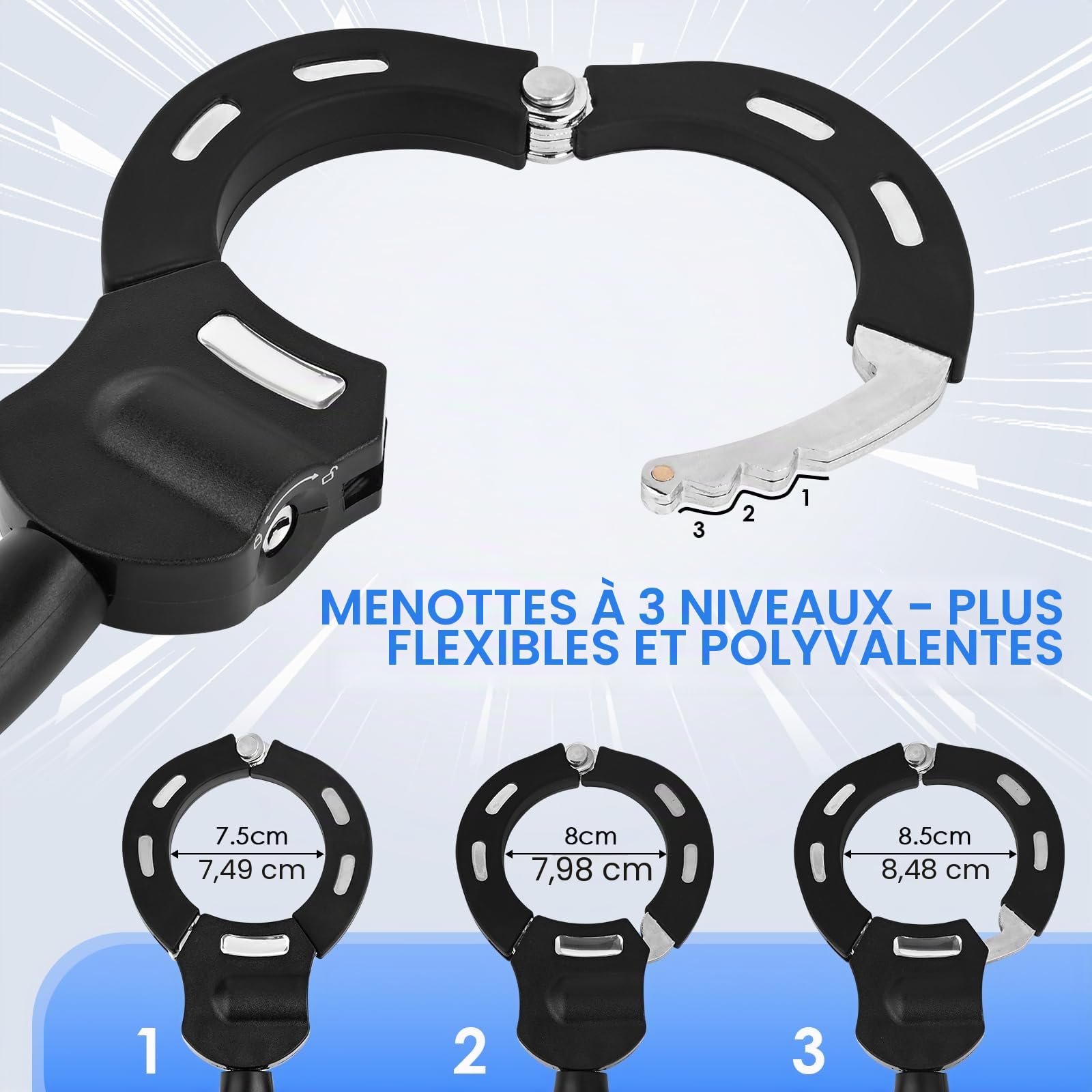 GuKKK Antivol Trotinette Electrique, 93CM Cadenas Trotinette Electrique Renforcé avec Clés, 1.46KG Antivol Sécurisé pour Scooter, Vélo et Trottinette Électrique