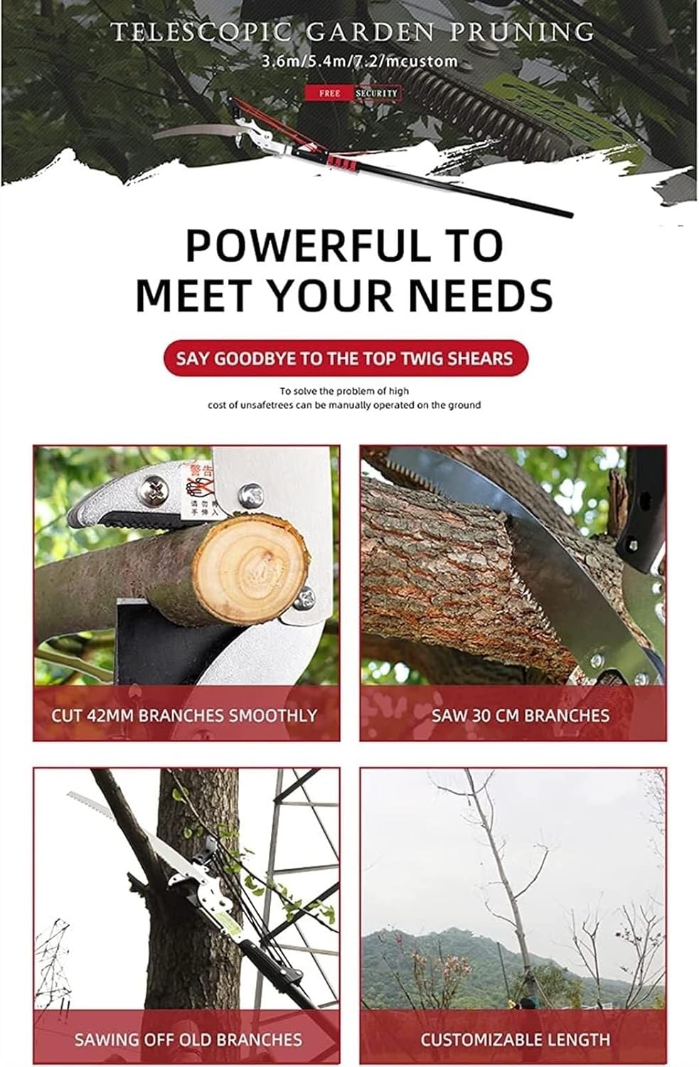 Telescopic Tree Pruner, Pole Pruning Saw Telescopic Tree Pruner Pole Trimmer Extendable Gardening Tool Telescopic Pole Saw(18FT)