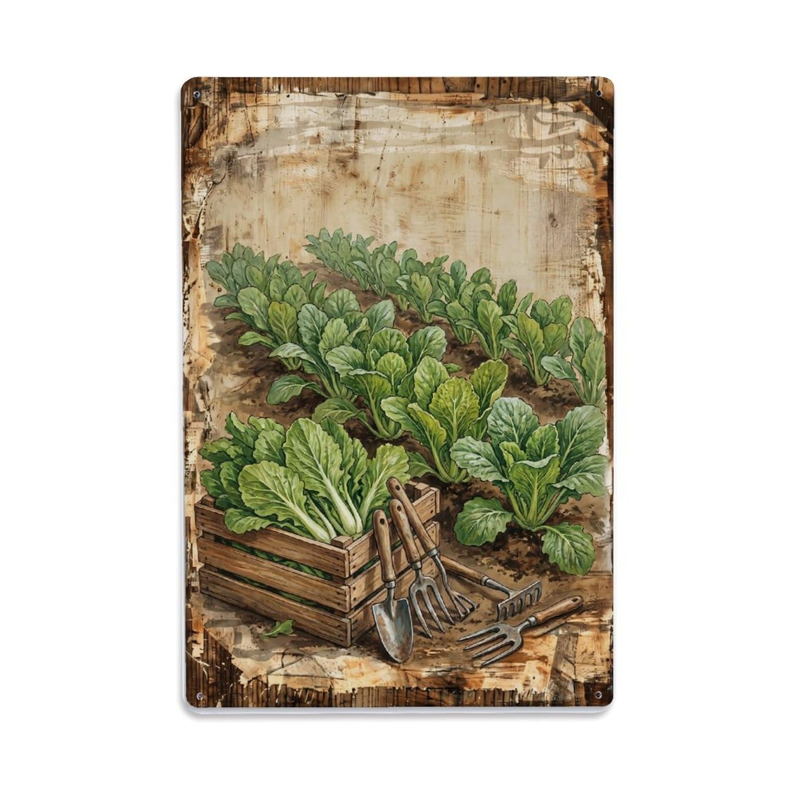 Mustard Greens Garden Leafy Vegetable Countryside Metal Tin Sign Plaque Wall Decor for Cafe, Club Bar, Office, Home Garden Metal Poster 8x12Inch