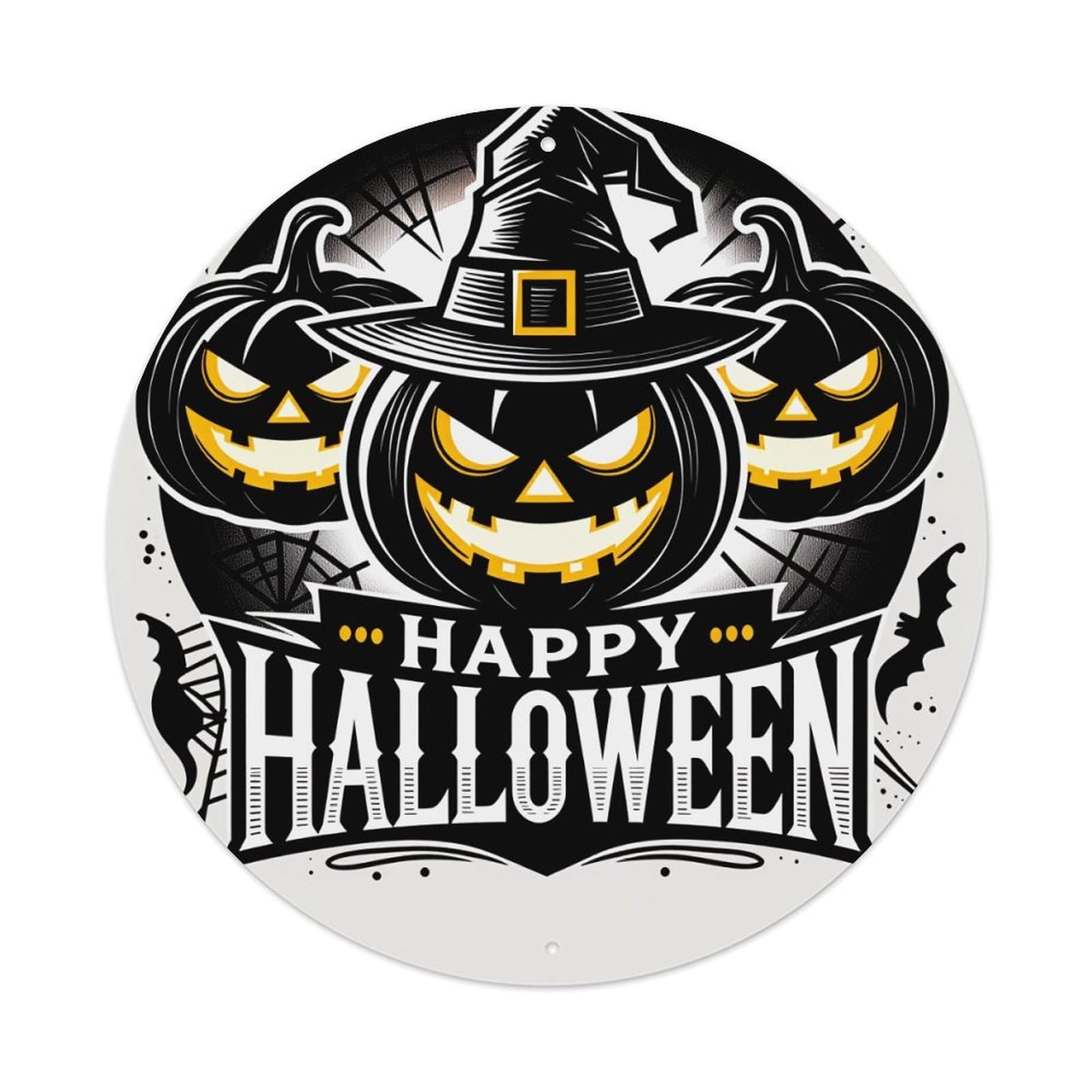 Pumpkin Witch Hat Bats Spiders Round Tin Sign Vintage Style Metal Sign Home Bar Garden Wall Plaque Decor Metal Poster 8x8 Inch
