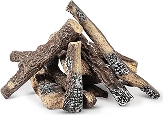 Hisencn 10 Piece Gas Fireplace Logs, Ceramic Wood Log Set for Vented, Propane, Gas Inserts, Vent-Free, Gel, Ethanol, Electric, Indoor Outdoor Fireplaces, Fire Pits Decoration(Large)